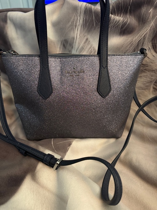 kate spade Handbags - Kate Spade blue  Metallic Glitter Shoulder Tote with navy blue handle and strap.